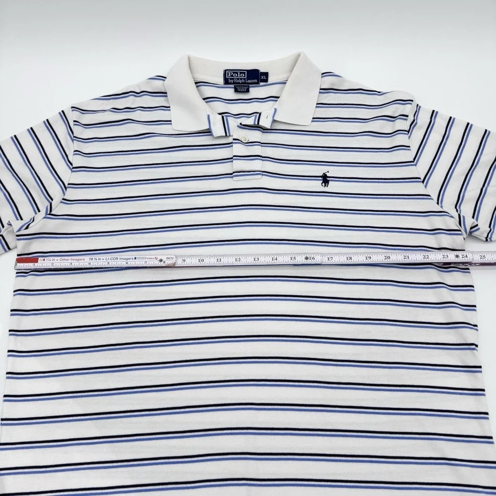Polo Ralph Lauren Stretch Fit Navy Blue White Striped Polo Shirt Men's‎ XL